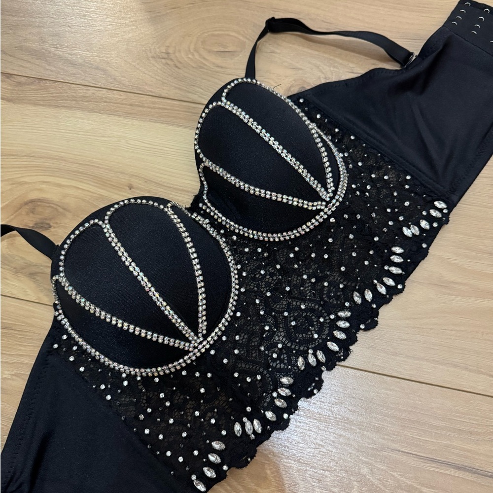 Thomas Runway No. 1 Jeweled Rhinestone Black Corset - Women’s Small